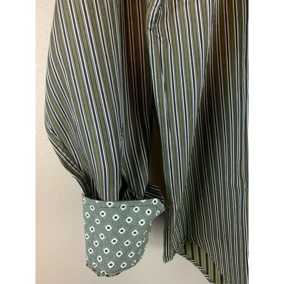 Bugatchi UOMO Mens Medium Green Multicolored Striped Long Sleeve Button Up Shirt - Picture 3 of 4